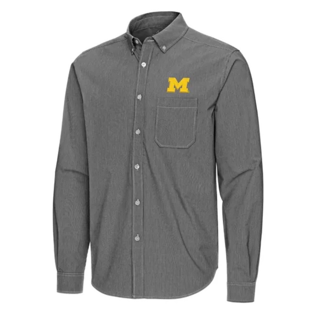 Antigua Michigan Wolverines Button Down Shirt Men Large Grey Embroidered Logo